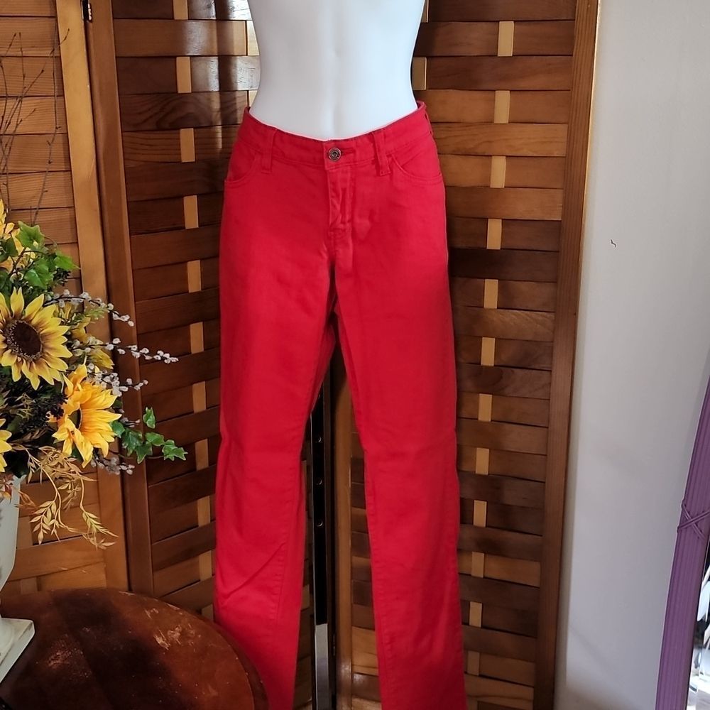 Red denim super skinny jeans